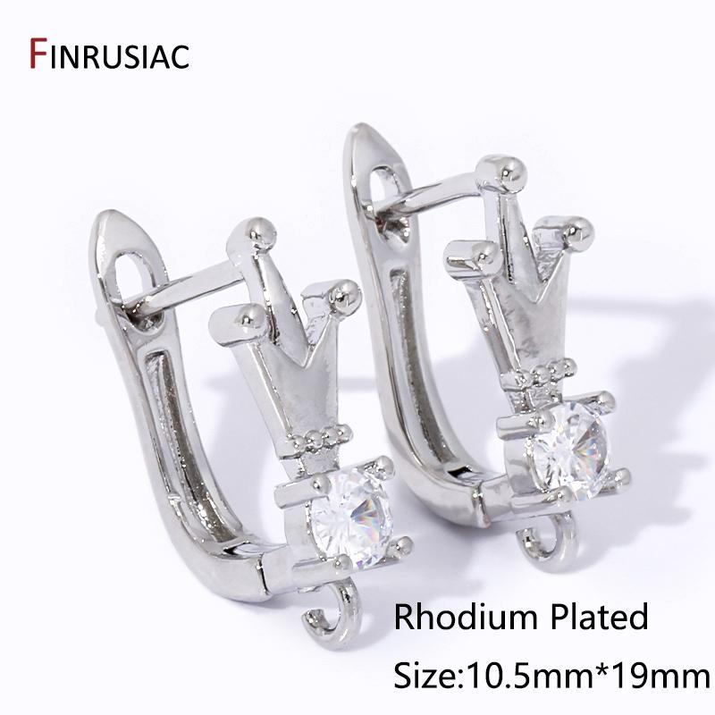 18K Gold Plated Brass Crown Earring Hooks Clasps,Inlaid Zircon Earring Fixtures For DIY Women Earring Making Findings 1 pair