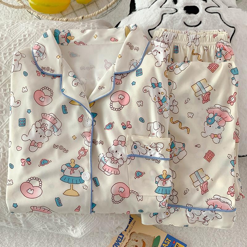 

Весенне-осенняя пижама цвета фиолетового сердца для женщин, модная, с длинным рукавом, топ и брюки, одежда для сна, элегантная, удобная, с лацканами, для дома M