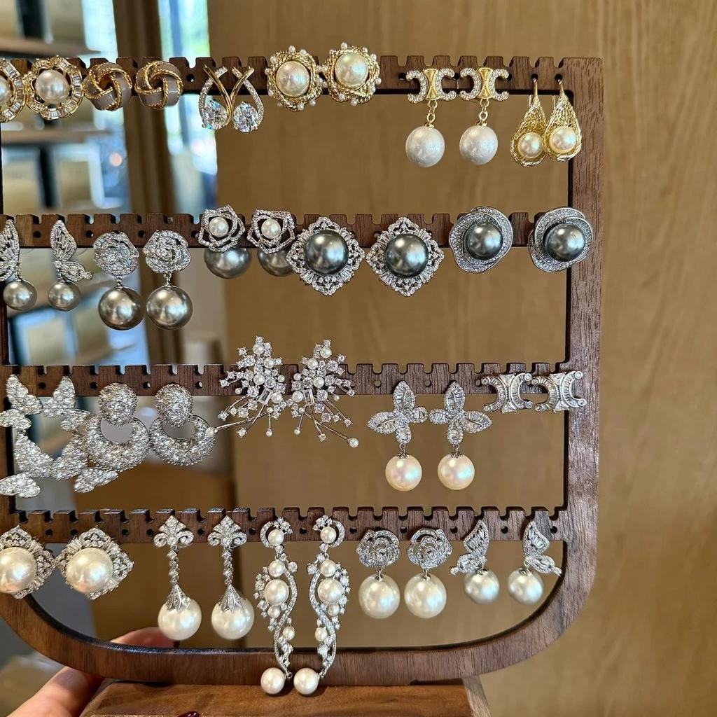 French Silver Needle Diamond Pearl Pendant Earrings Light Luxury Delicate Personality Earrings Design Sense Niche Earrings Women