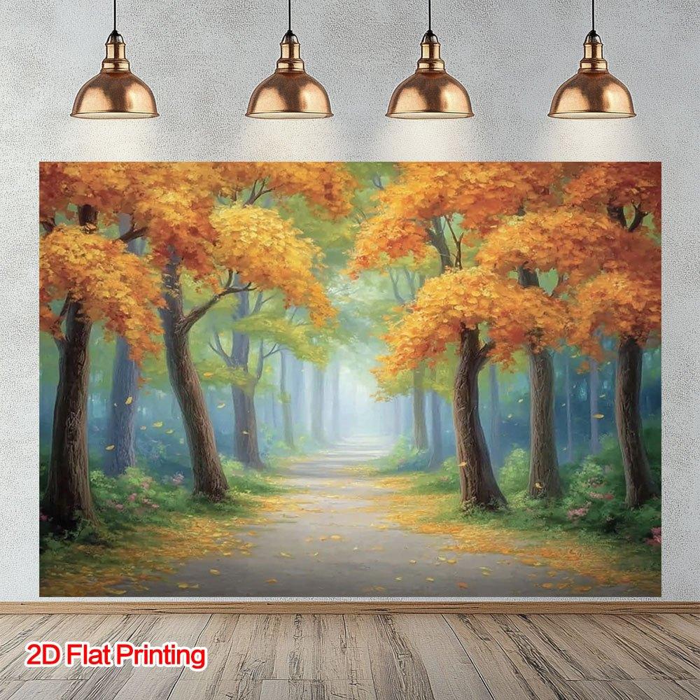 2D Plane 1 Piece of Autumn Forest Path Background Fabric Made of Polyester Very Suitable for Families and Gardens