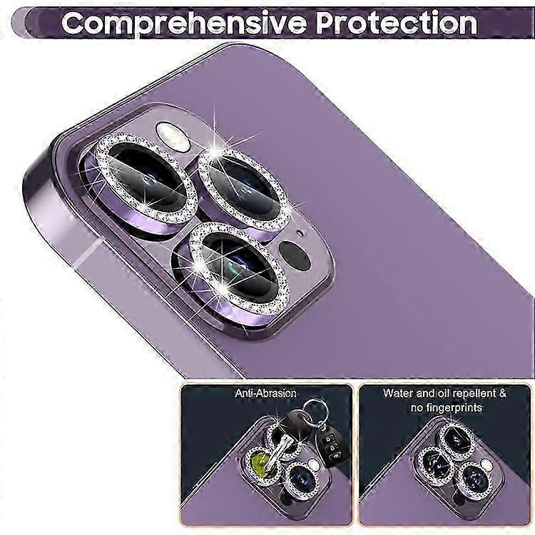 2025 1Set Compatible For iPhone 16 Pro / 16 Pro Max Camera Lens Protector Tempered Glass+Metal Ring Rhinestone Lens Film
