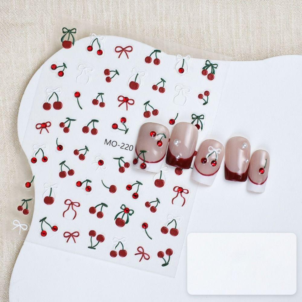 

Cute Red Cherry Nail Art Sticker 5D Embossed Manicure Decal Delicate Nail Decoration Sticker Girl style 2