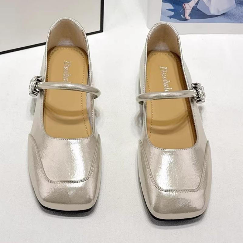 Shallow single shoes women's 2025 summer new versatile soft sole Doudou golden ballet Mary Jane small leather shoes
