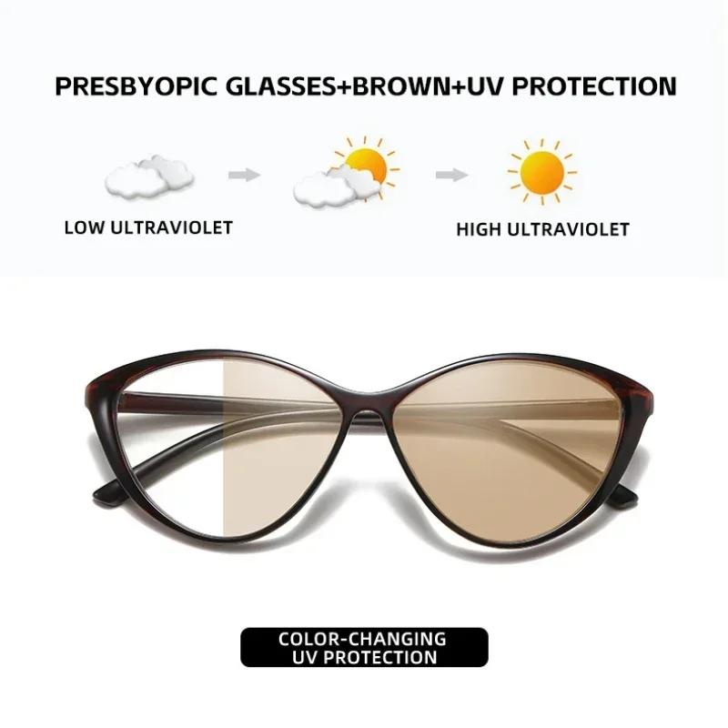 New Vintage Pochromic Eyeglasses Large Frame Cat Eye Reading Glasses Blue Light Blocking Eye Protection Presbyopia Eyewear