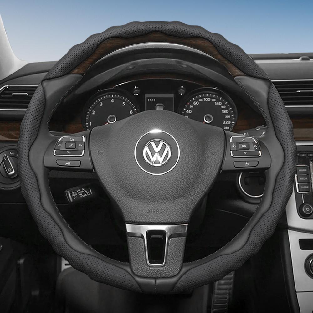 Suitable for Volkswagen Steering Wheel Cover, Wavy Sports Breathable Leather Segmented Anti-Slip Sweat-Absorbing Protective Cover Golf Passat Polo