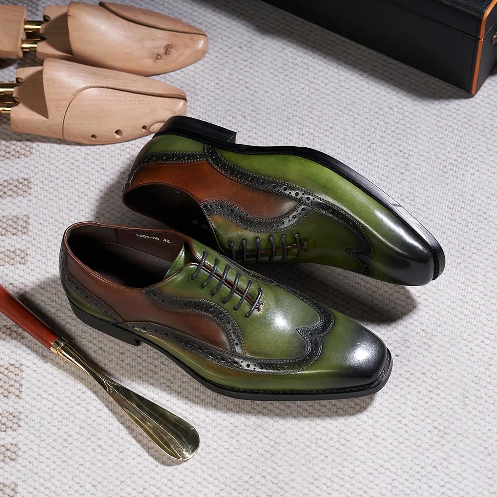 Fashion Luxury Italian Men's Oxfords Genuine Leather Brogue Wingtip Wedding Party Dress Shoes for Men Classic Lace-Up Office Formal Shoe