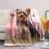 Pink Yorkshire Terrier Pattern Flannel Blanket, High Quality Comfortable for All Seasons, Home Decor, Warmth and Comfort, Perfect for Gifts.