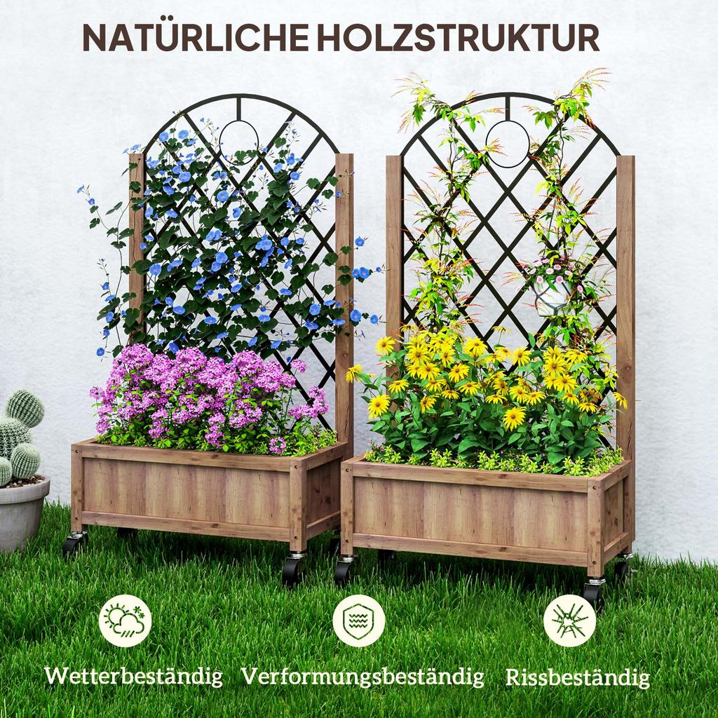 Wooden Planter, with Metal Trellis - Brown/Black