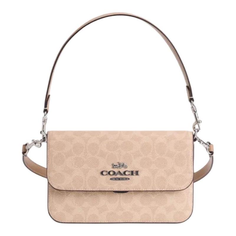 

COACH Brynn 23 Logo Adjustable Shoulder Strap Faux Leather Split Calf Crossbody Shoulder Bag Medium Women s Light Beige бежевий