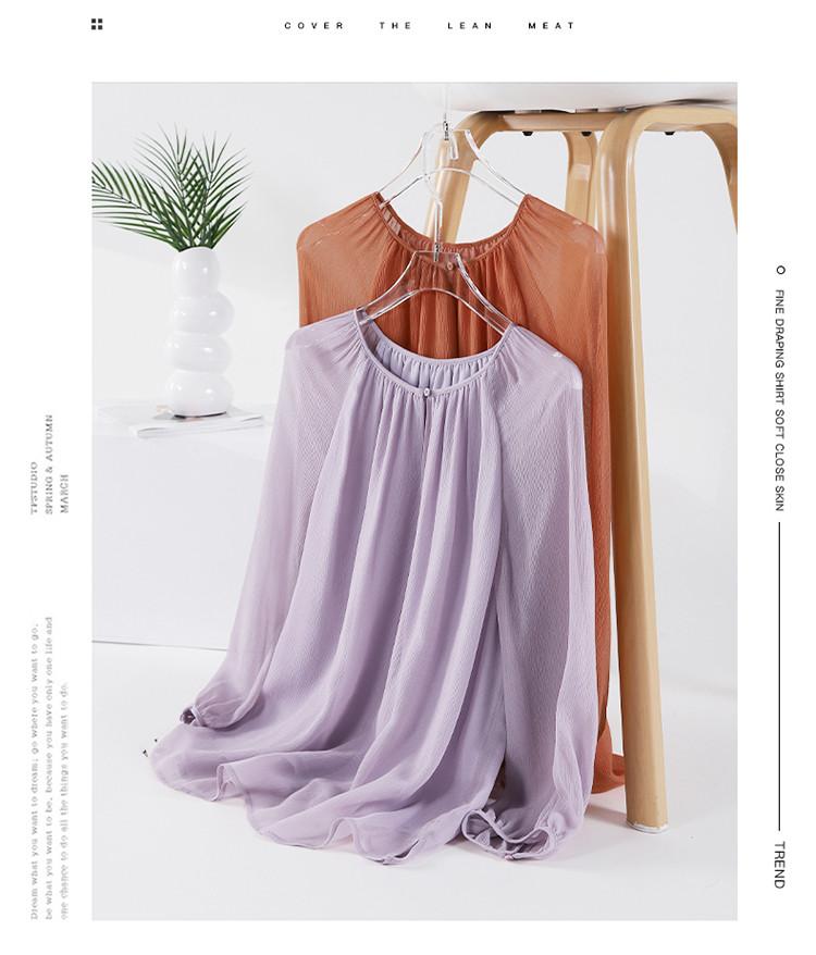 100% mulberry silk round neck seven quarter sleeved shirt for women in summer 2026, thin, loose and versatile silk top