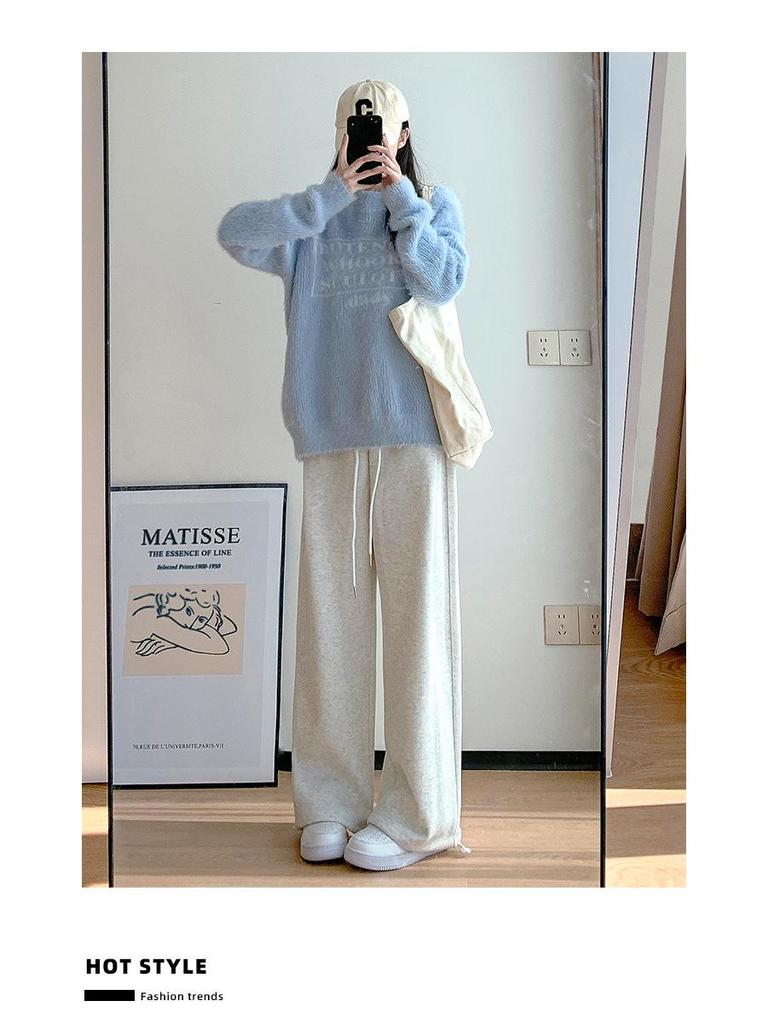 2024 Women's White-Gray High-Waisted Loose Casual Straight-Leg Sweatpants