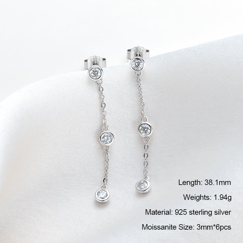 Anziw 925 Moissanite Star Tassel Drop Dangle Earrings for Women Real S925 Silver Studs Earrings Certified Fine Jewelry Gift Girl