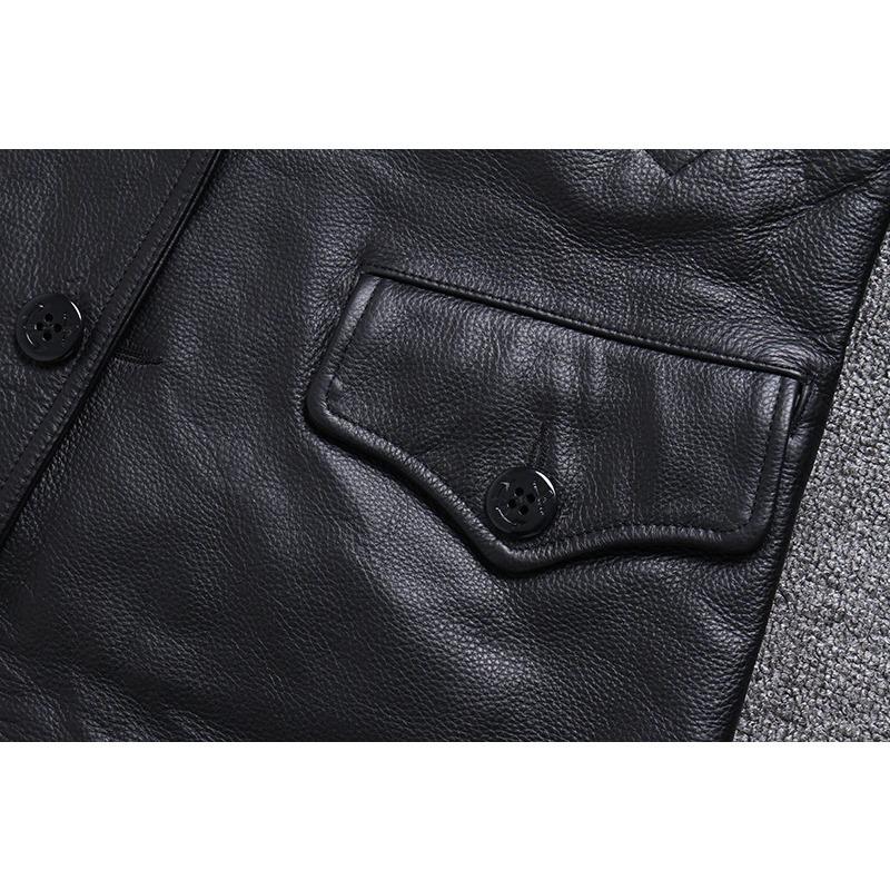 Chinesische Größe Echte Kuhhornschnallen Echte Rindslederjacke Herren Echtledermantel Klassische schwarze Jacke Lässige Lederbekleidung Herbst