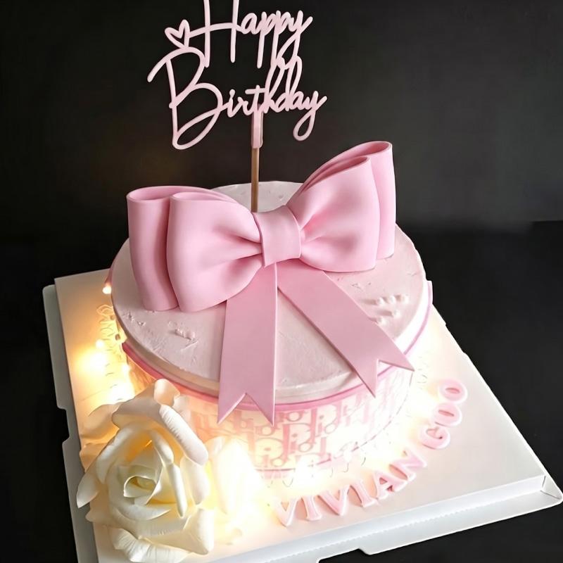 Pink Bow Cake Toppers EVA Foam Bowknot Cake Decorations for Wedding Birthday Baby Shower Party Supplies DIY Gift Box Wrap Decor
