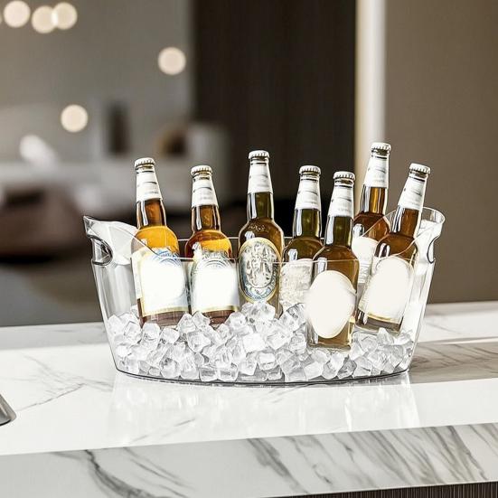 Ice Bucket Transparent 6.5L Large Capacity Drink Cooler for Wine Beer Champagne Thickened Food-Grade Plastic Barrel with Handle Portable Party Chiller