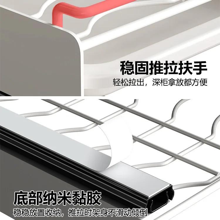 Kitchen Pull-out Dish Storage Rack Cabinet Punch-free Bowl and Dishes Storage Basket Drawer-style Bowl Rack Plate Drain Shelf
