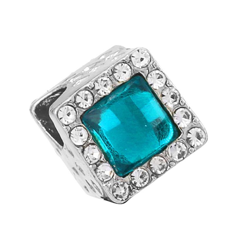New Silver Plated Blue Diamond Alloy Large Hole Charm Beads For DIY Bracelet Necklace Jewelry Accessories Gifts