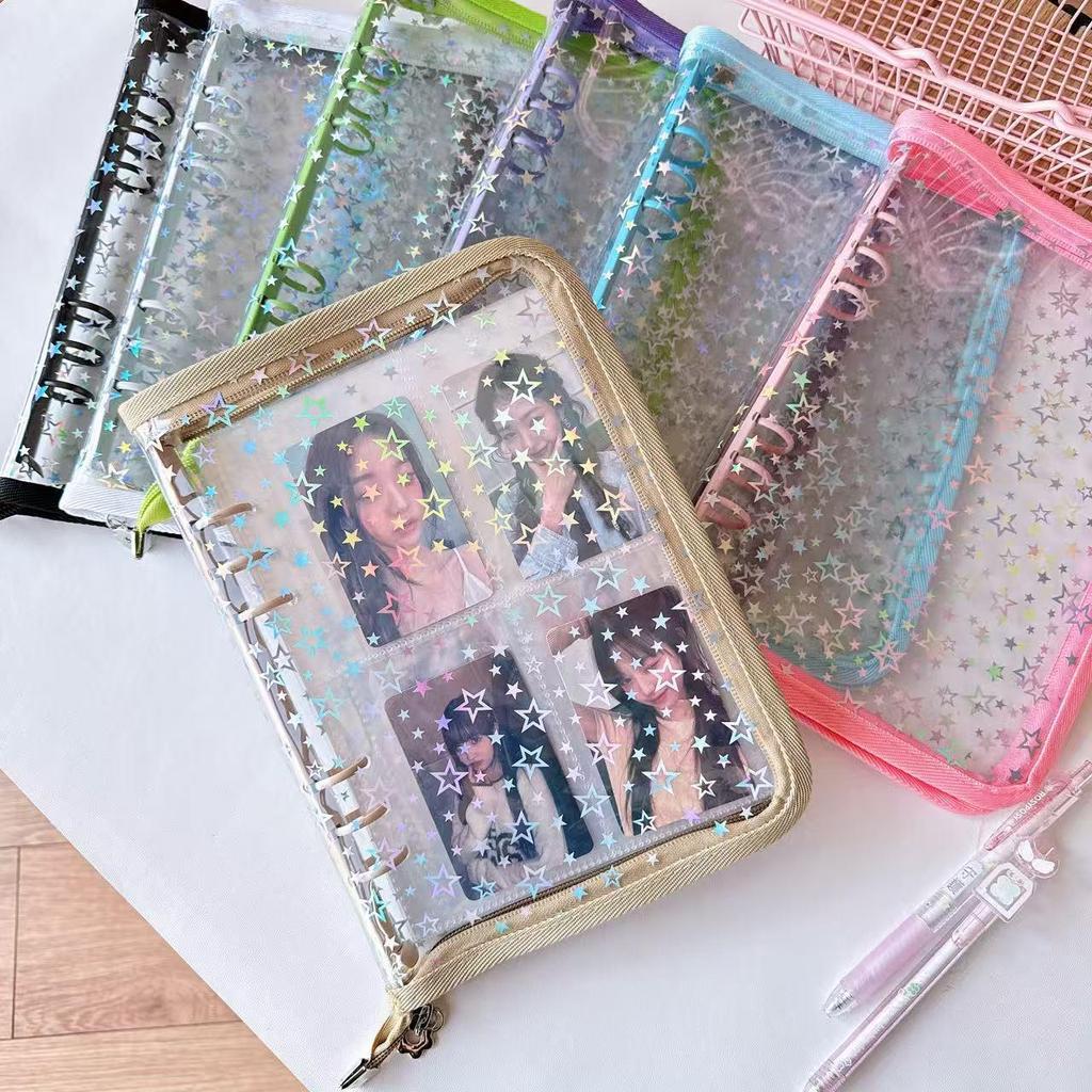 Ins Style A5 Laser Star 6-Hole PVC Loose-Leaf Zipper Binder: Planner, Photo Album, Card & Jewelry Storage