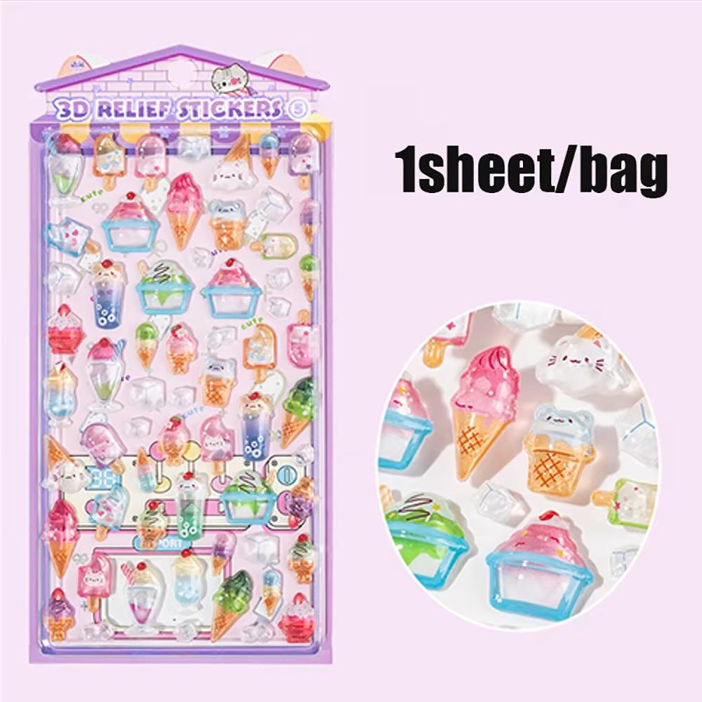 

NEW Cute 3D Embossed Stickers Ice Cream Turtle Strawberry Apple Material for Phone DIY Scrapbooking Journaling Craft Supplies