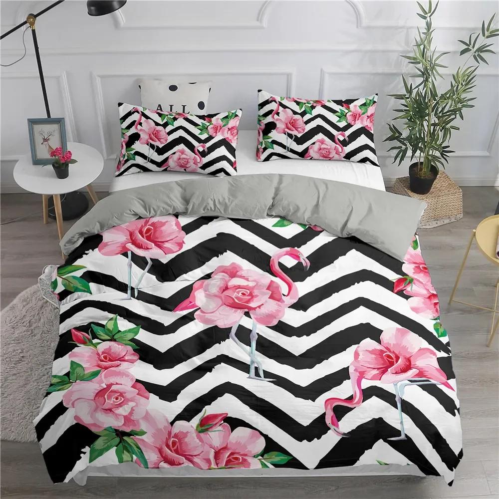 Comforter Cartoon Pink Flamingo Single Double Queen Extra Large Girls Children Teenager Bedding Set 3 Pcs With 2 S