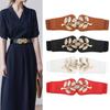 Women's Waist Cover Fashionable Gold Leaf Elastic Waist Closure With Double Hook Buckle Wide Belt Paired With Skirt Women Belt