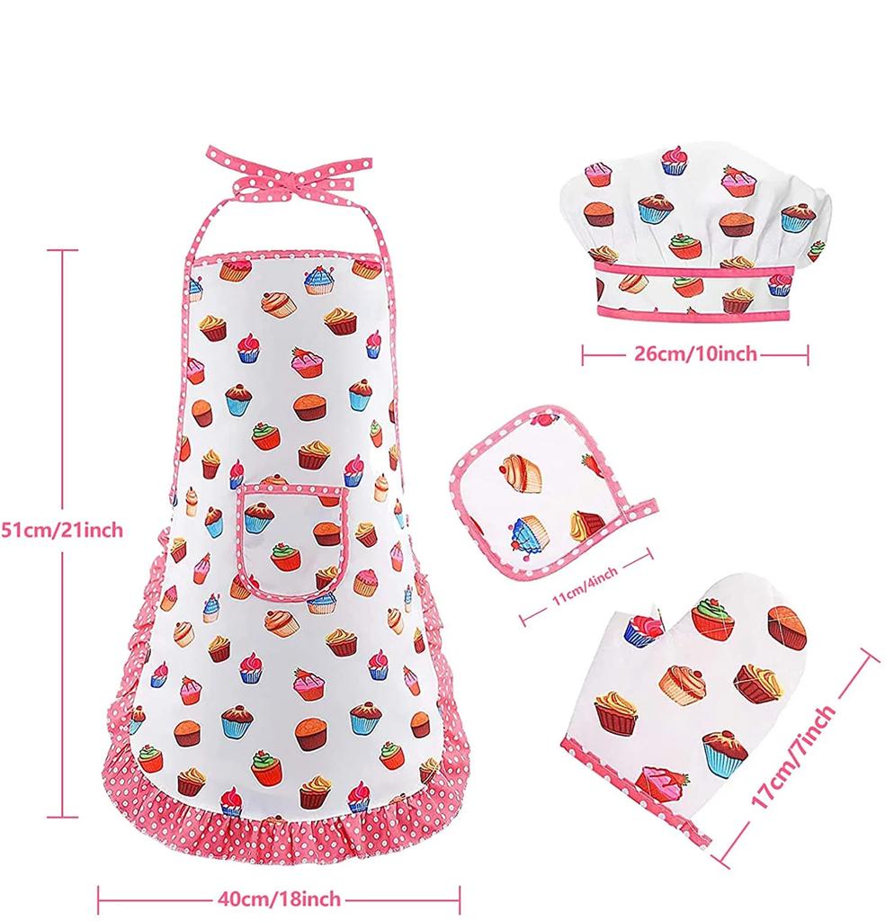 Apron For Little Girls Kids Cooking Baking Set Chef Hat Mitt  Utensil For Toddler Play House Toys Chef Costume Role Play