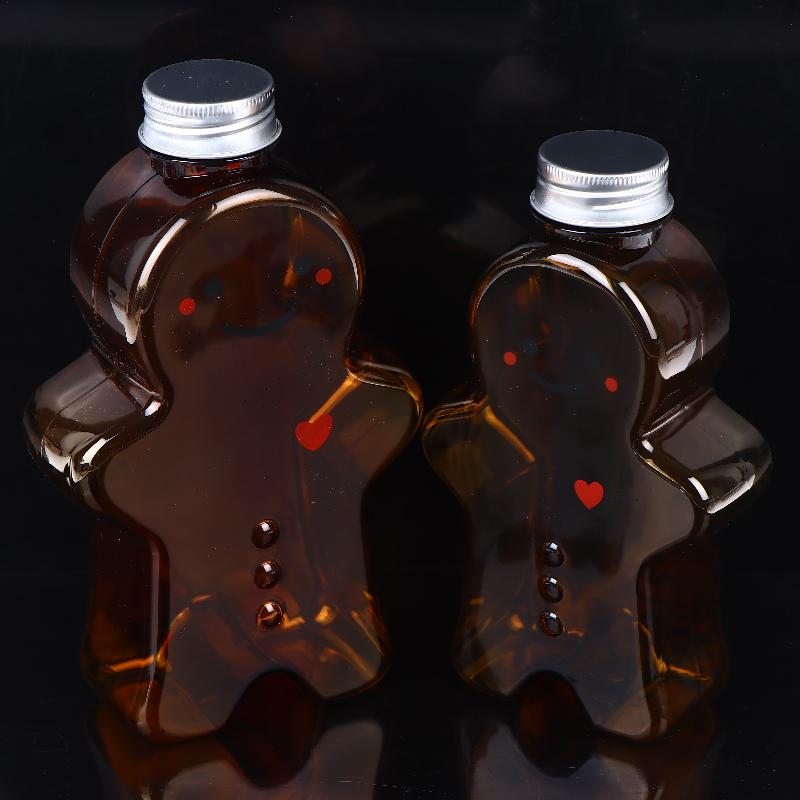 1 Pcs Christmas Gingerbread Man Candy Jar Sealed Plastic Juice Drink Bottle Xmas Party Year Gingerbread Man Drink Container