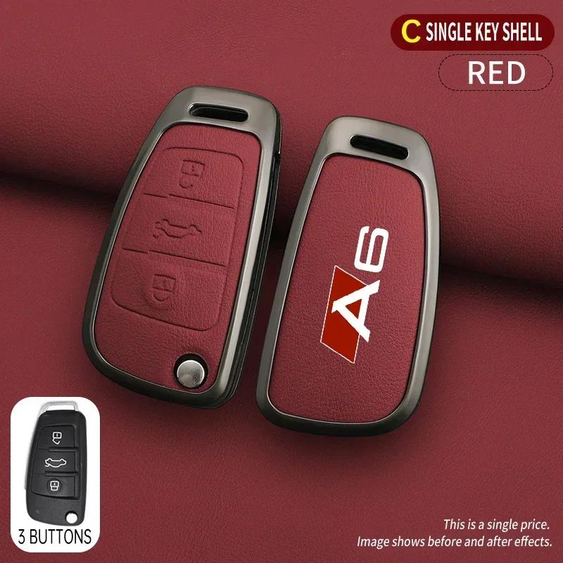 2026 Hot For qaz1 A6 S6 RS6 C5 C6 C7 4F S line Zinc Alloy Leather Car Key Case Cover Shell Holder Protection Keychain Bag Car Accessories