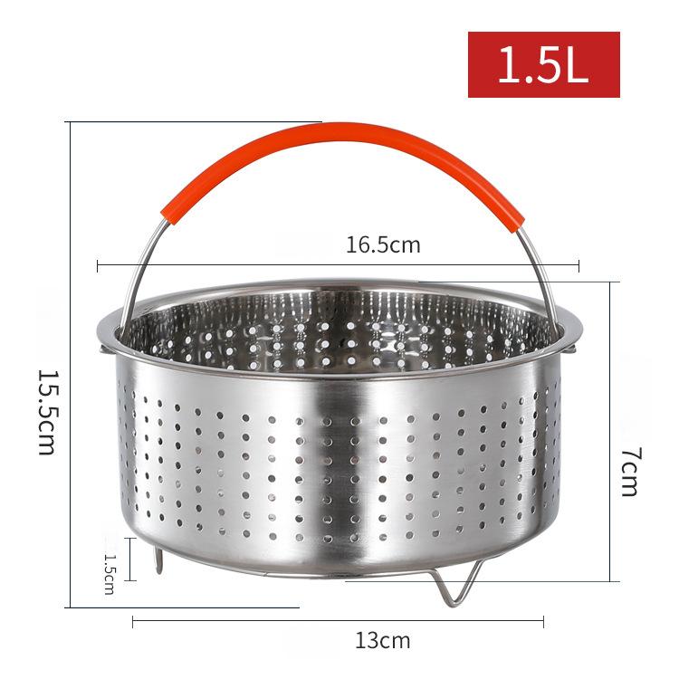 304 Stainless Steel Rice Steaming Basket, Vegetable Washing Basket, Drain Device, Pressure Cooker, Steaming Basket with Food Grade Silicone Handle