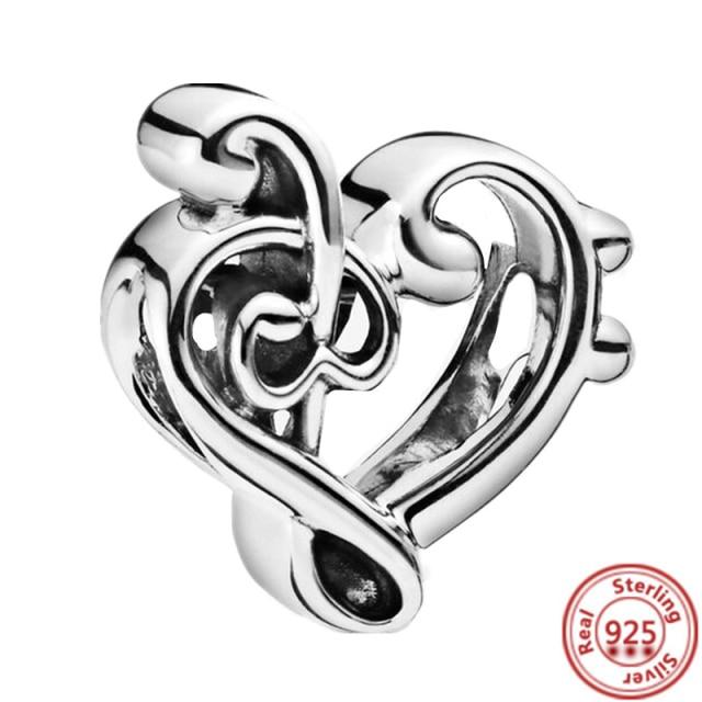 925 Sterling Silver Heart Circular Animal Beads Original  Charm Bracelet For Women DIY Fashion Silver 925 Jewelry Making