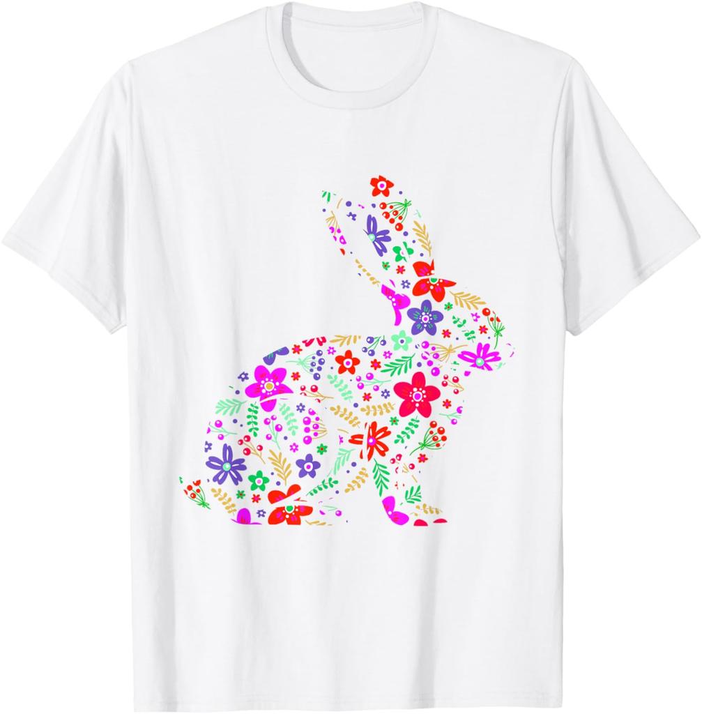 Floral Easter Bunny Rabbit Silhouette Spring Flowers Graphic T-Shirt Men Casual Trip