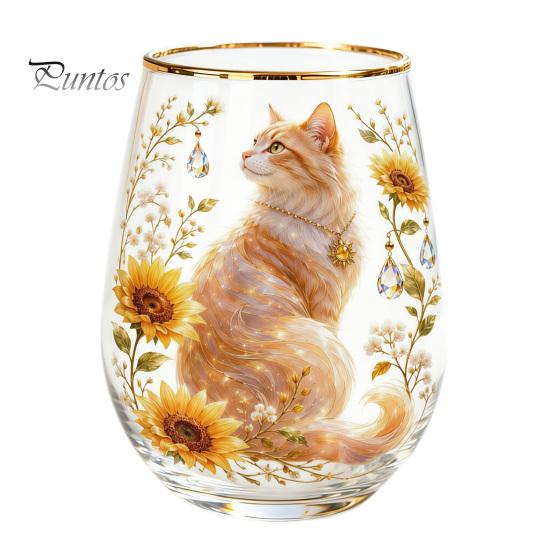 Retro Enamel Style Cup Hand Painted Glass Tumbler, Egg Shaped with Gold Rim, Clear Lead-Free Ocean Turtle Pattern Mug for Tea Coffee Wine Juice