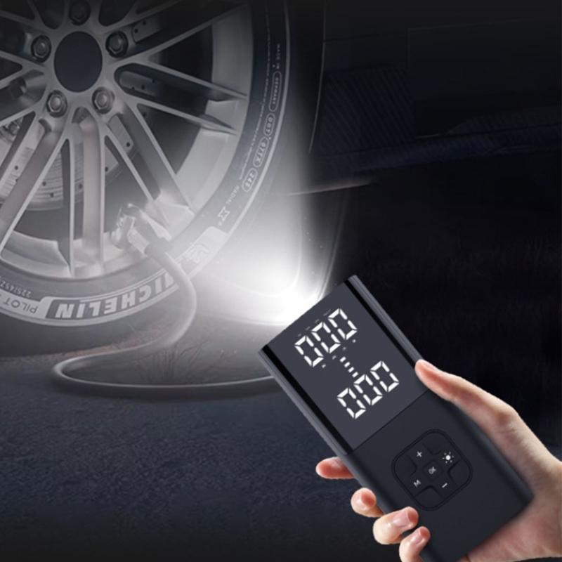 Bike Car Starting Device Jump Starters Digital Tire Inflator, with LED Light for Unexpected Low Tire Pressure Situations