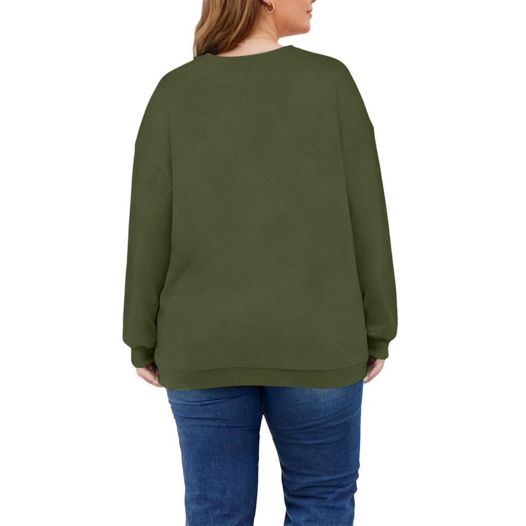 Plus Size Sweatshirt För Kvinnor Oversized Crewneck Långärmad Pullover Toppar
