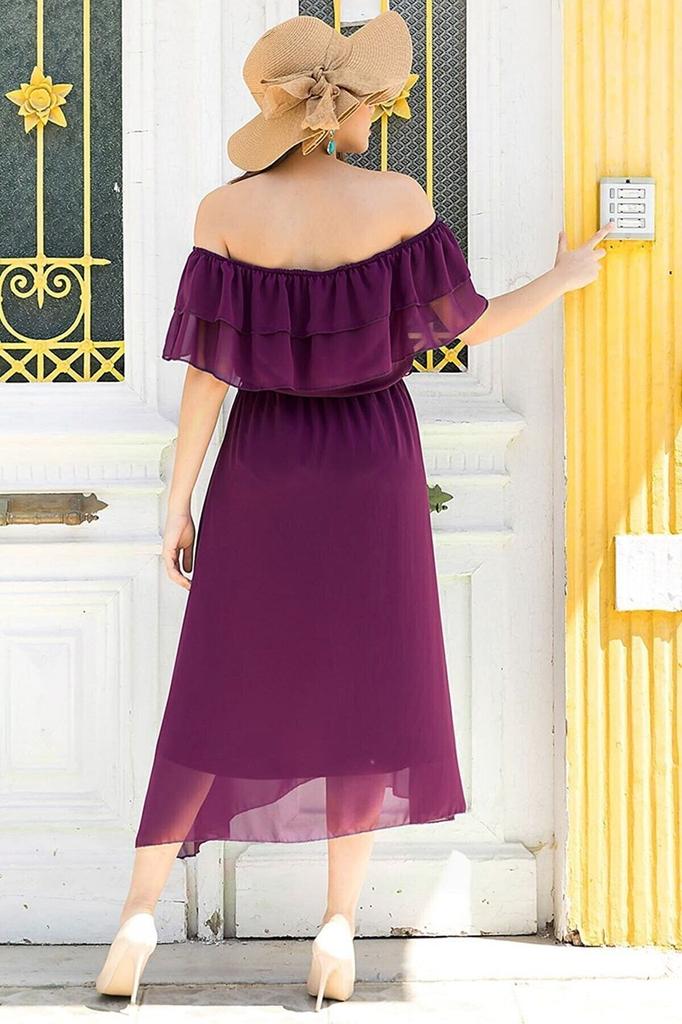 Women's Big Size Dress Carmen Collar Chiffon Dress