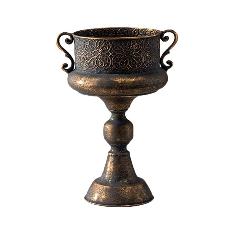 Antique Iron Planter Pot Featuring Round Shape And Embossed Pattern For Garden Terraces Home Indoor Outdoor Decoration