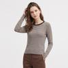 Shop   Women S Korean 2 Tone Stripe Crewneck lS Tee Brown Dai wSh260071 Brown