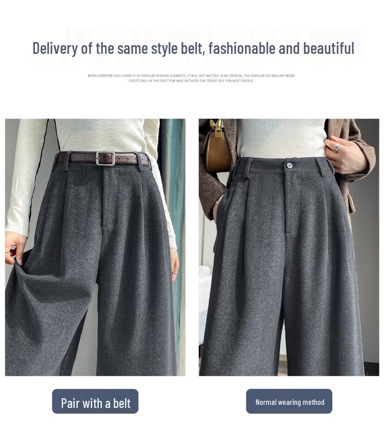 Real Shot 2026 Autumn/Winter Women's Plus Velvet High-Waisted Cropped Woolen Trousers - Straight, Narrow, or Wide Leg Styles