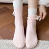 Women Winter Crew Socks Ribbed Warm Stretchy Socks with Bow Breathable Thickened Casual Socks for Home Sleep Daily Errands