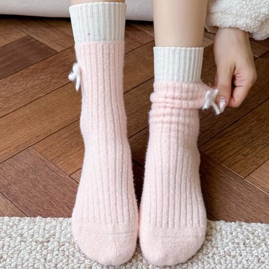 Chaussettes d'hiver pour femmes, chaussettes chaudes côtelées extensibles avec nœud, chaussettes épaissies respirantes décontractées pour la maison, le sommeil, les courses quotidiennes
