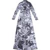 Elegantes Maxikleid mit O-Ausschnitt und Print für Damen, volle Ärmel, figurformendes Gewand, Kleider für Damen, Abendgarderobe, Vestidos