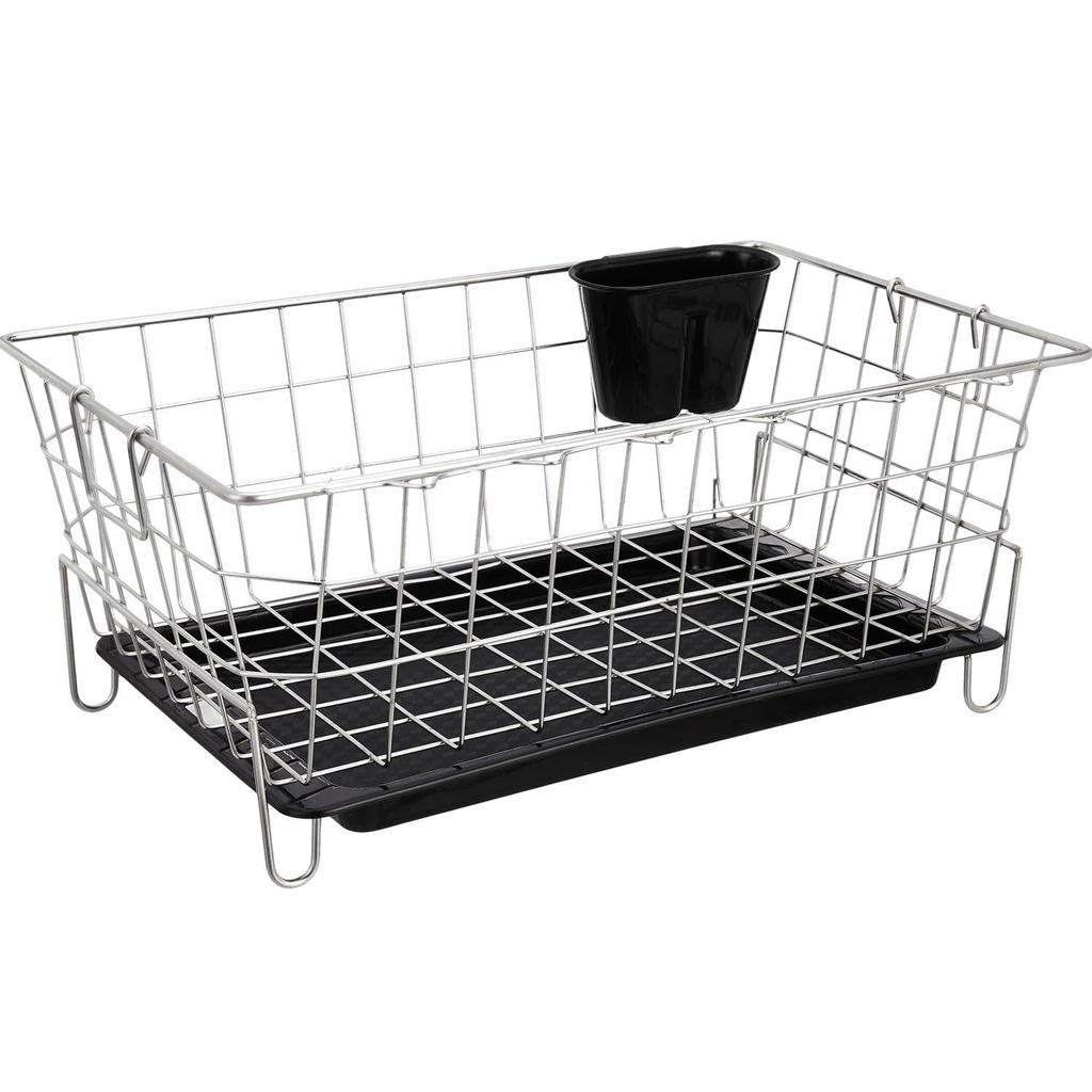 Stainless Steel Dish Drainer with Drain Tray | Detachable Cutlery Stand | Utensil Drying Basket Stand