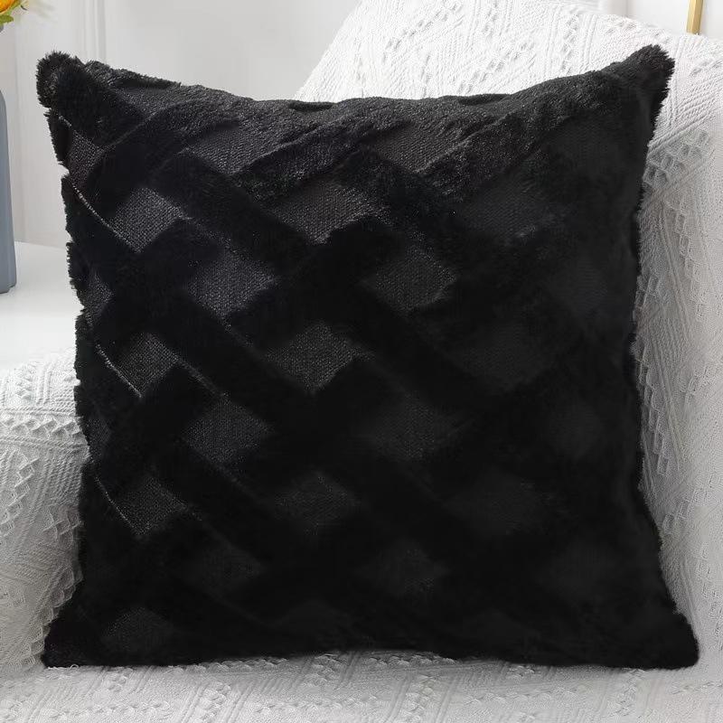Solid Color Geometric Embroidered Plush Sofa Pillowcase