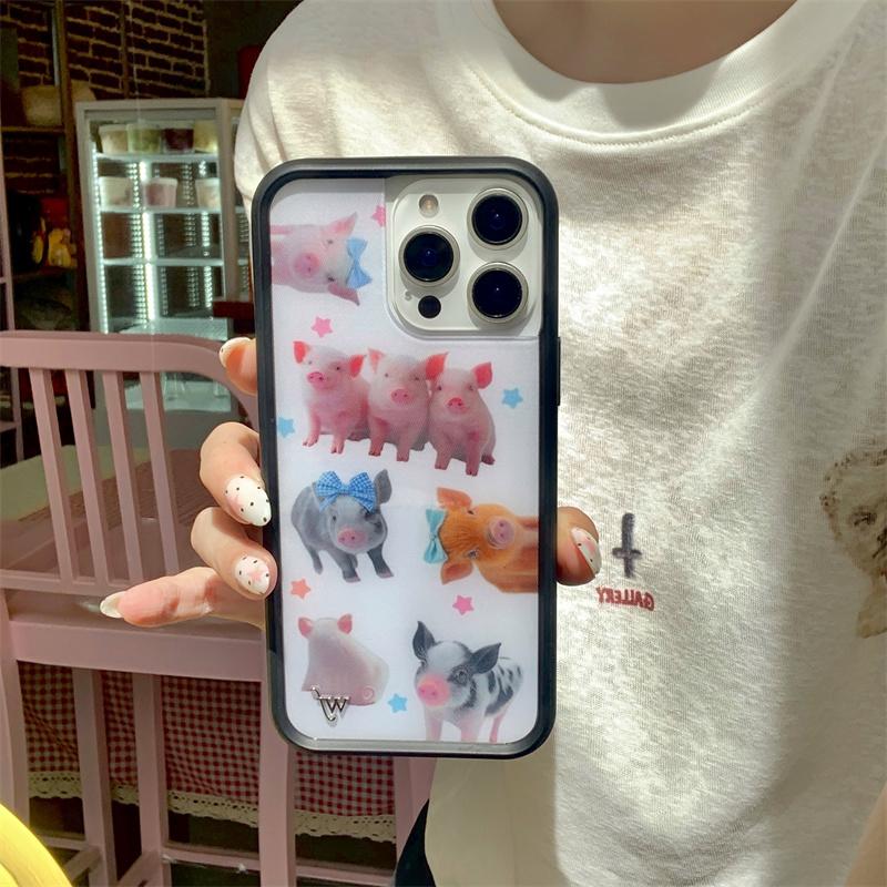Various Shapes Of Pigs Phone Case For IPhone 17 Air 16 15 Plus 13 12 14 Pro Max Cartoon Animal Wild Flower Kawaii Acrylic Cover