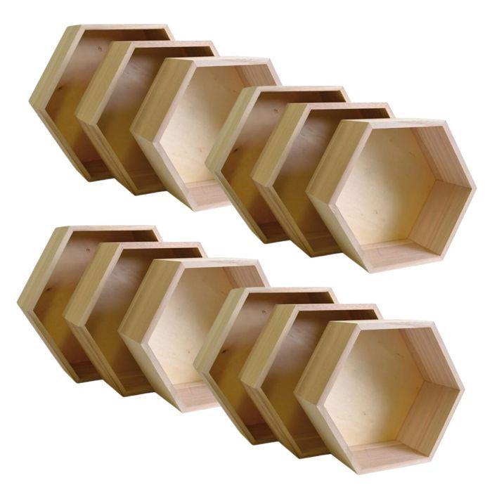 4 blocs de 3 étagères hexagonales en bois