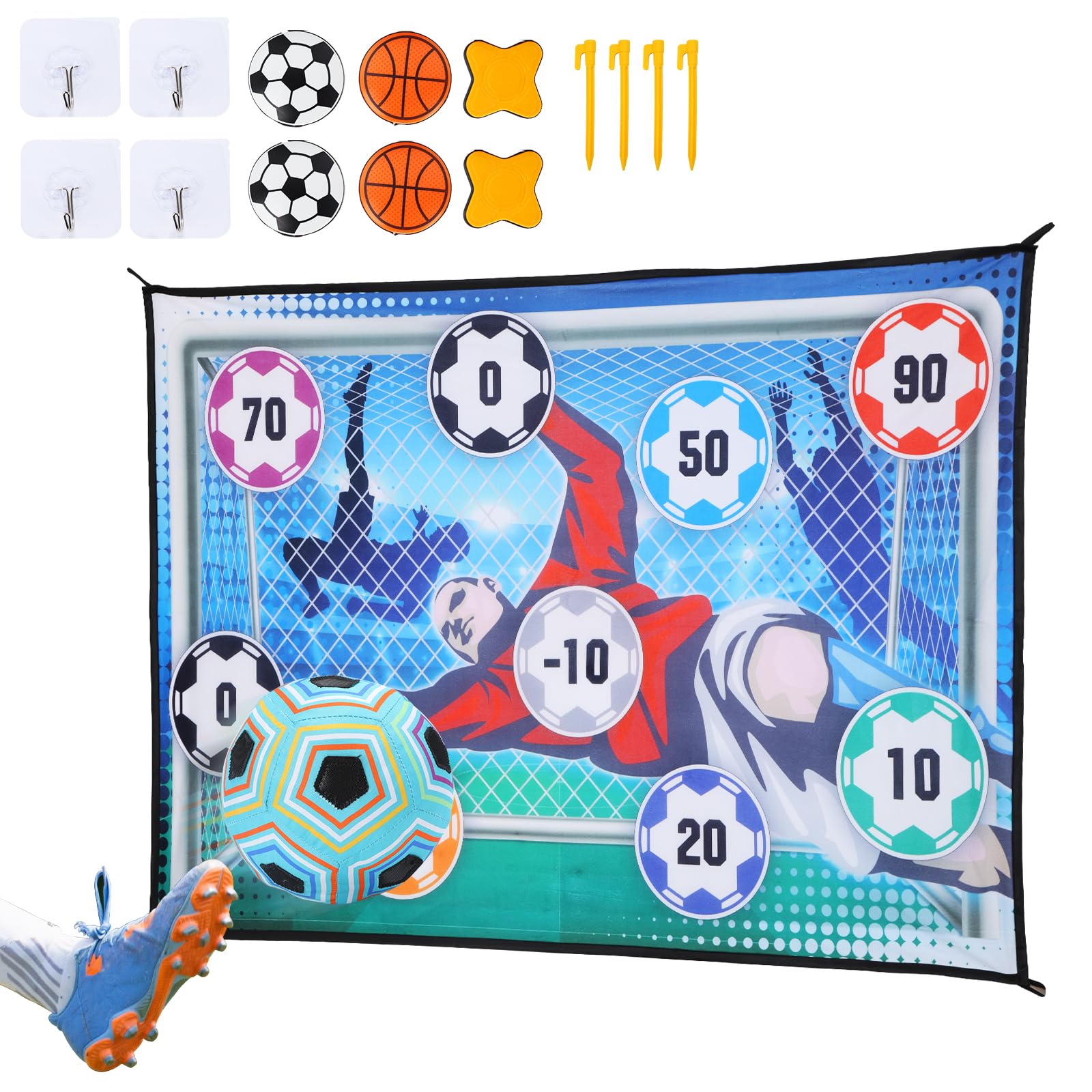 

EagleStone Soccer Toy 150cm 6 Soccer Ball Shooting Sports Indoor Party Birthday Elementary School Gift Darts, 2-in-1 Playset, Wall-Mounted, Long,