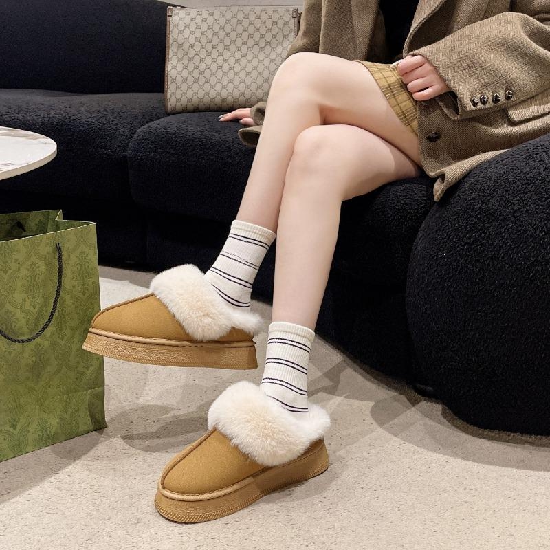 New Large-sized Cotton Shoes with Fleece, Flip-flops, Thick Soles and One-step Pedals for Warmth