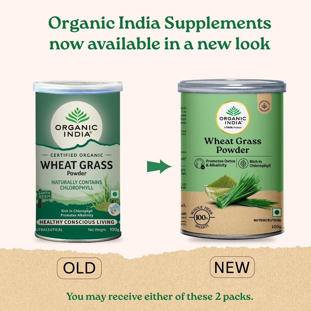 ORGANIC INDIA Wheat Grass Powder 100 G Wellness Supplement For Energy Detox Support And Daily Vitality Pack Of 1