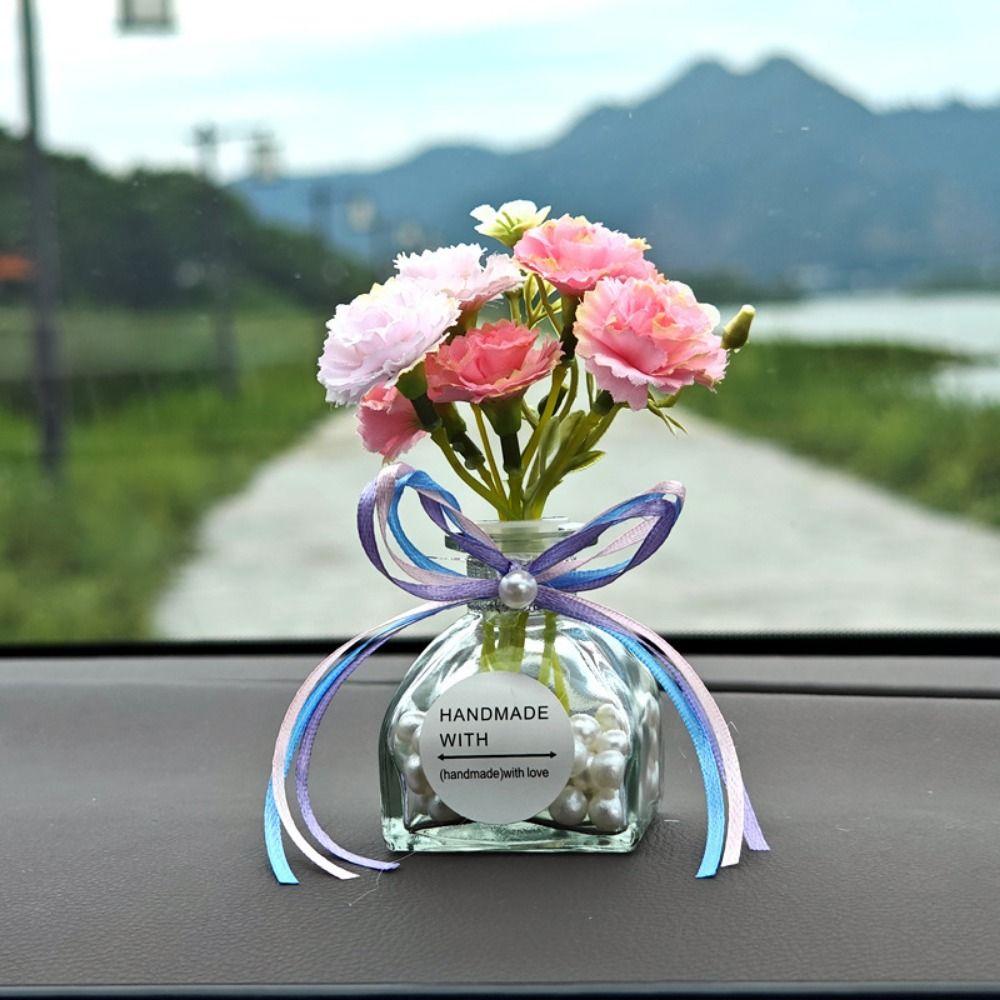 2Pcs Realistic Mini Glass Flowers Creative Car Ornaments Simulated Flowers Decoration  Wedding Decor