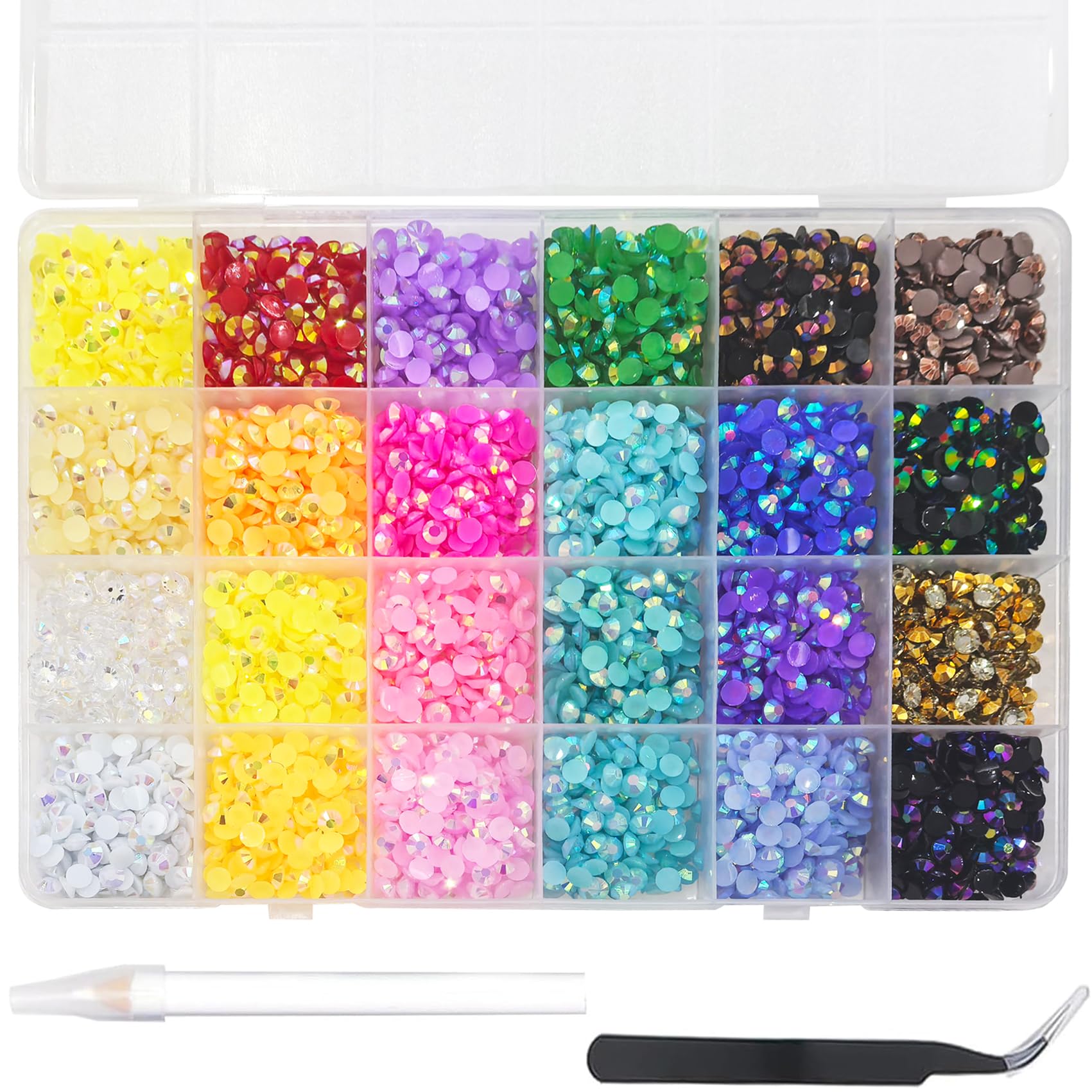 

6000 Страз для ногтей Rhinestones BetterJonny 24 цвета Стразы для ногтей Стеклянные детали для декора ногтей Детали для рукоделия DIY Детали для ногтей Украсьте свои ногти (5мм)